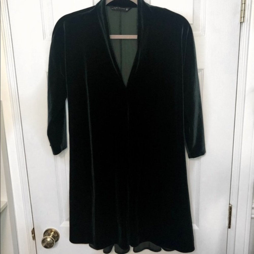 Zara Emerald Green Velvet Flowy Mini Dress XS